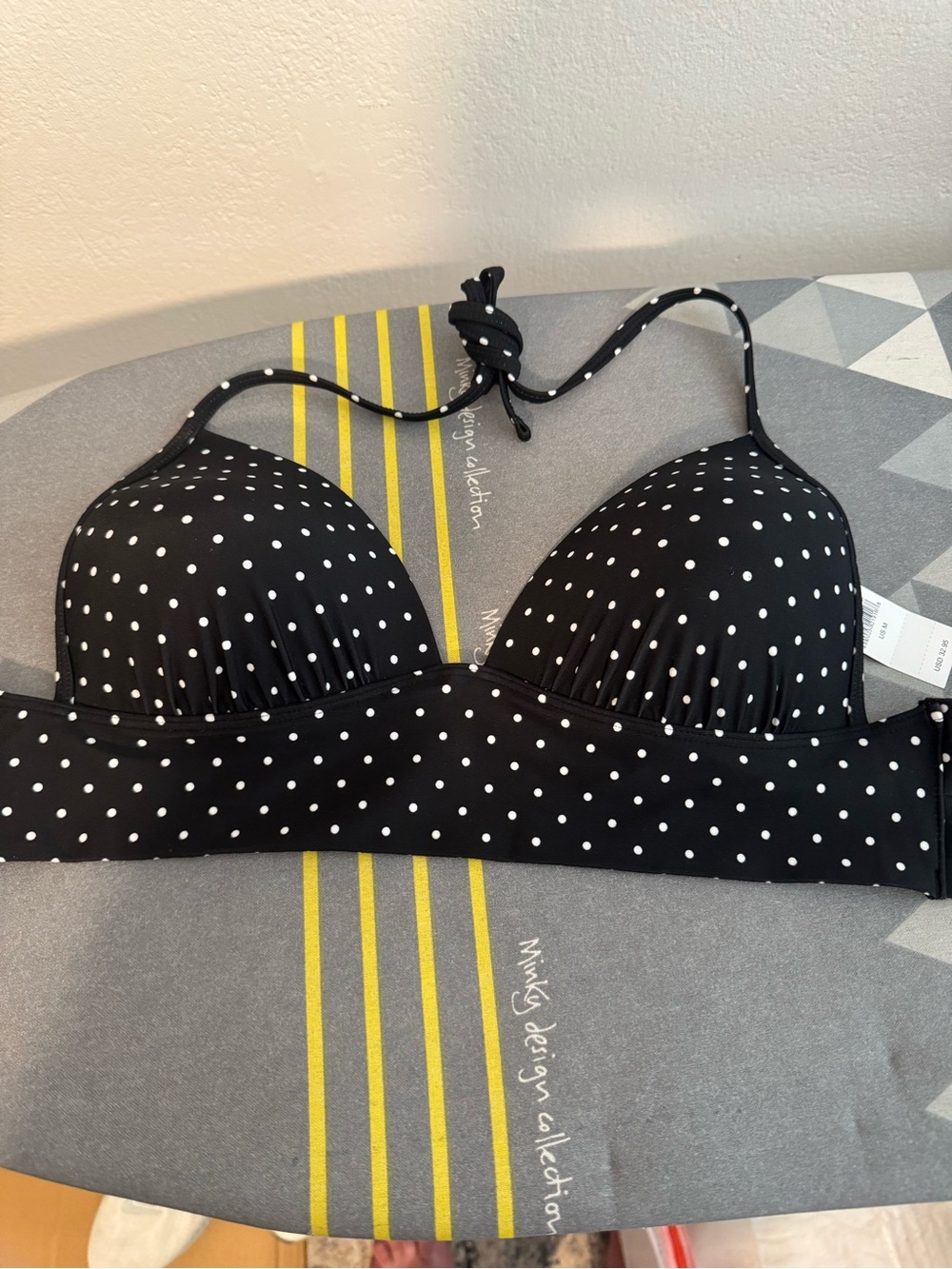 aerie Black with White Polka Dot Halter Bikini Top